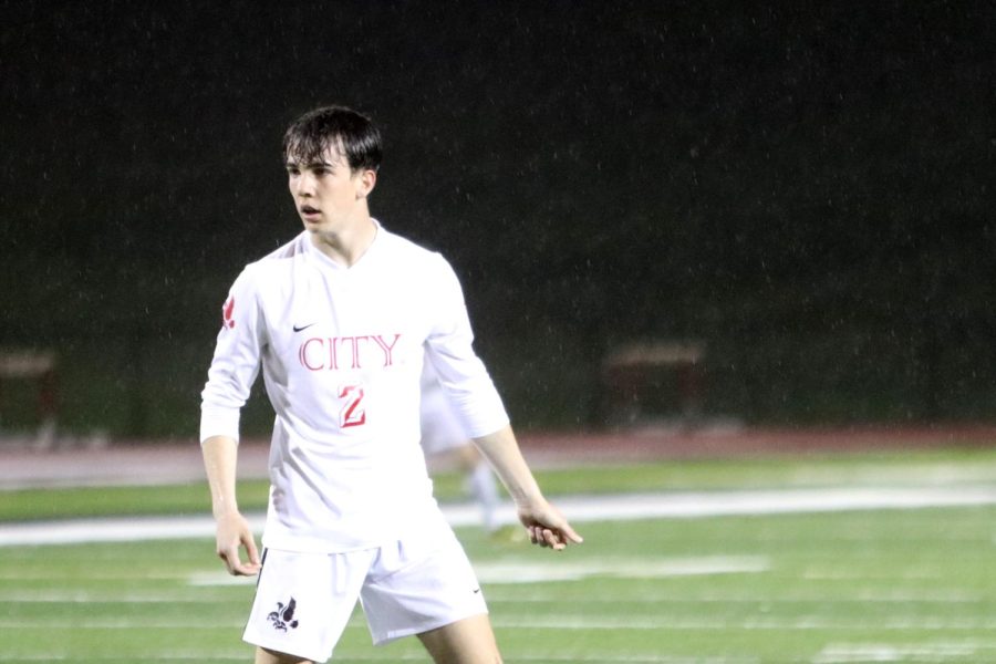 Joel Eckhardt 24 prepares for a goal kick in the team’s regular season matchup against Linn-Mar