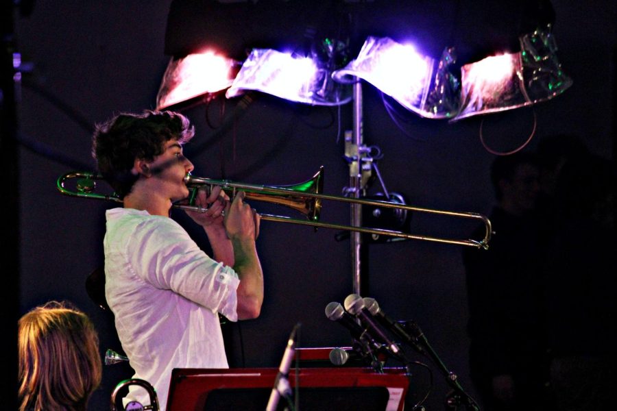 Marcus Miller plays his trombone solo for Jazz Ensemble performance. 