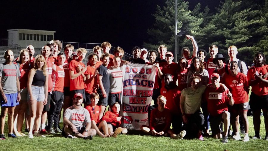 City High boys track team poses for a picture after qualifying for state