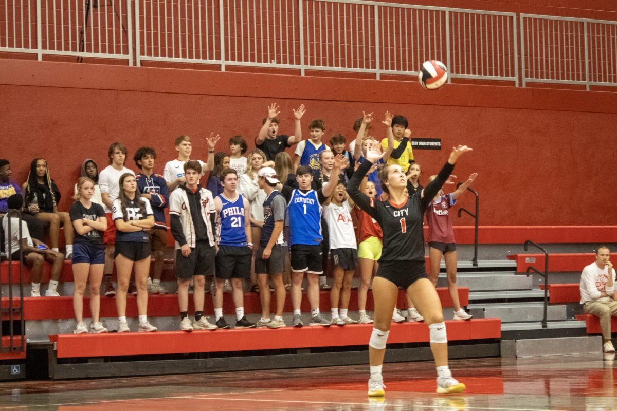 Jordyn Kucera 24 serves the ball to Dubuque Hempstead in their home opener.