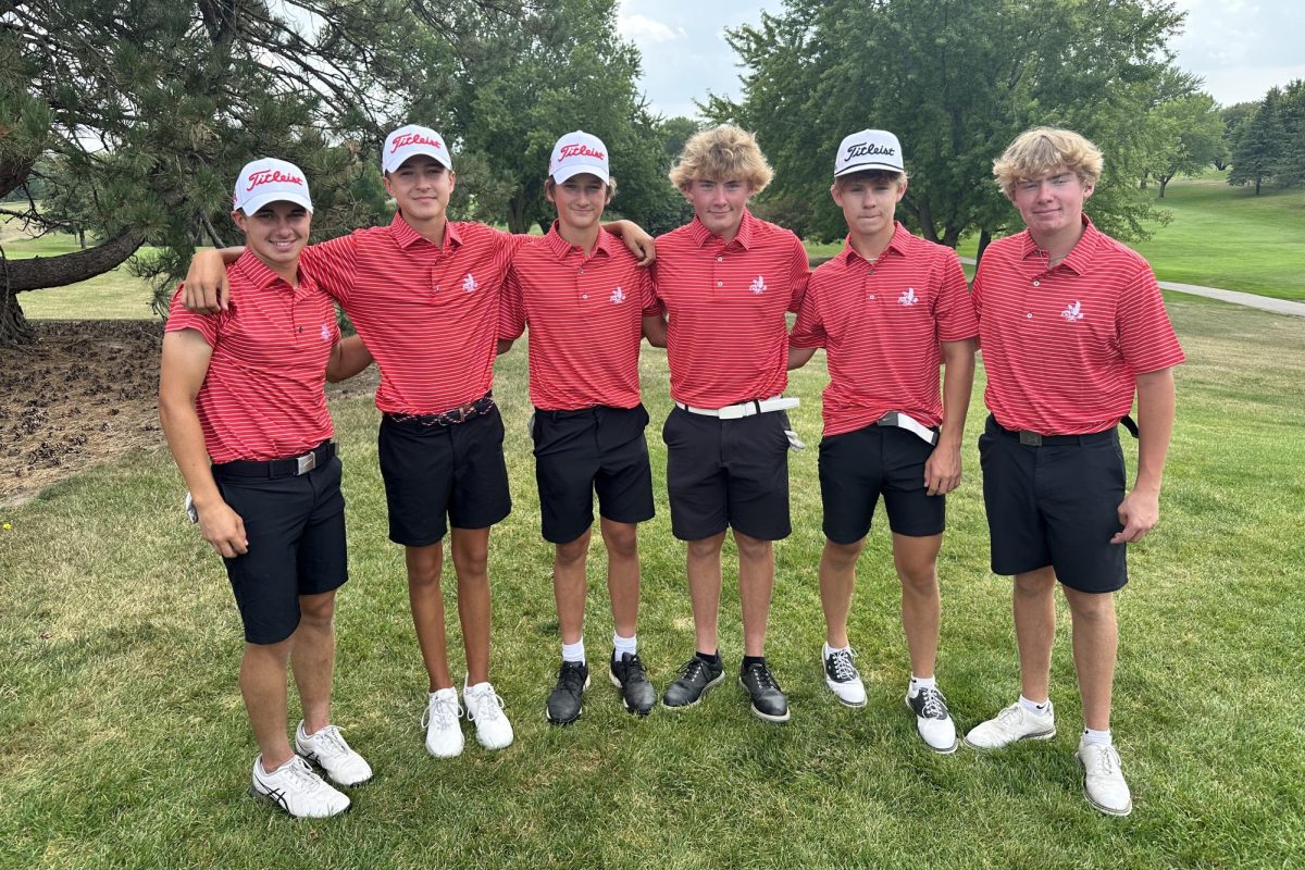 The Little Hawk Golf Team celebrates a third place finish in the MVC Super Meet at Thunder Hills Golf Course