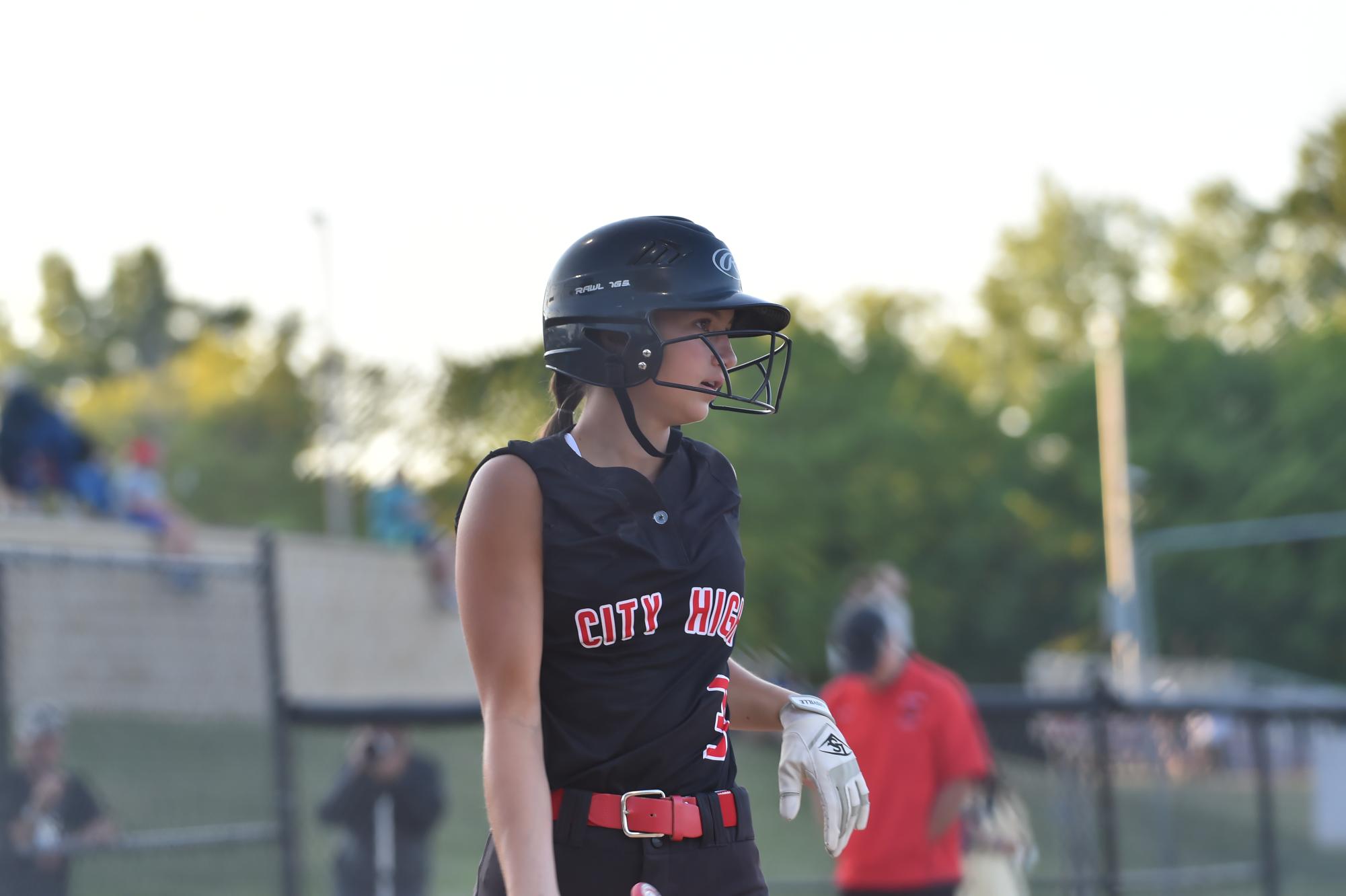 Maeve Obermueller 27 prepares for an at-bat.