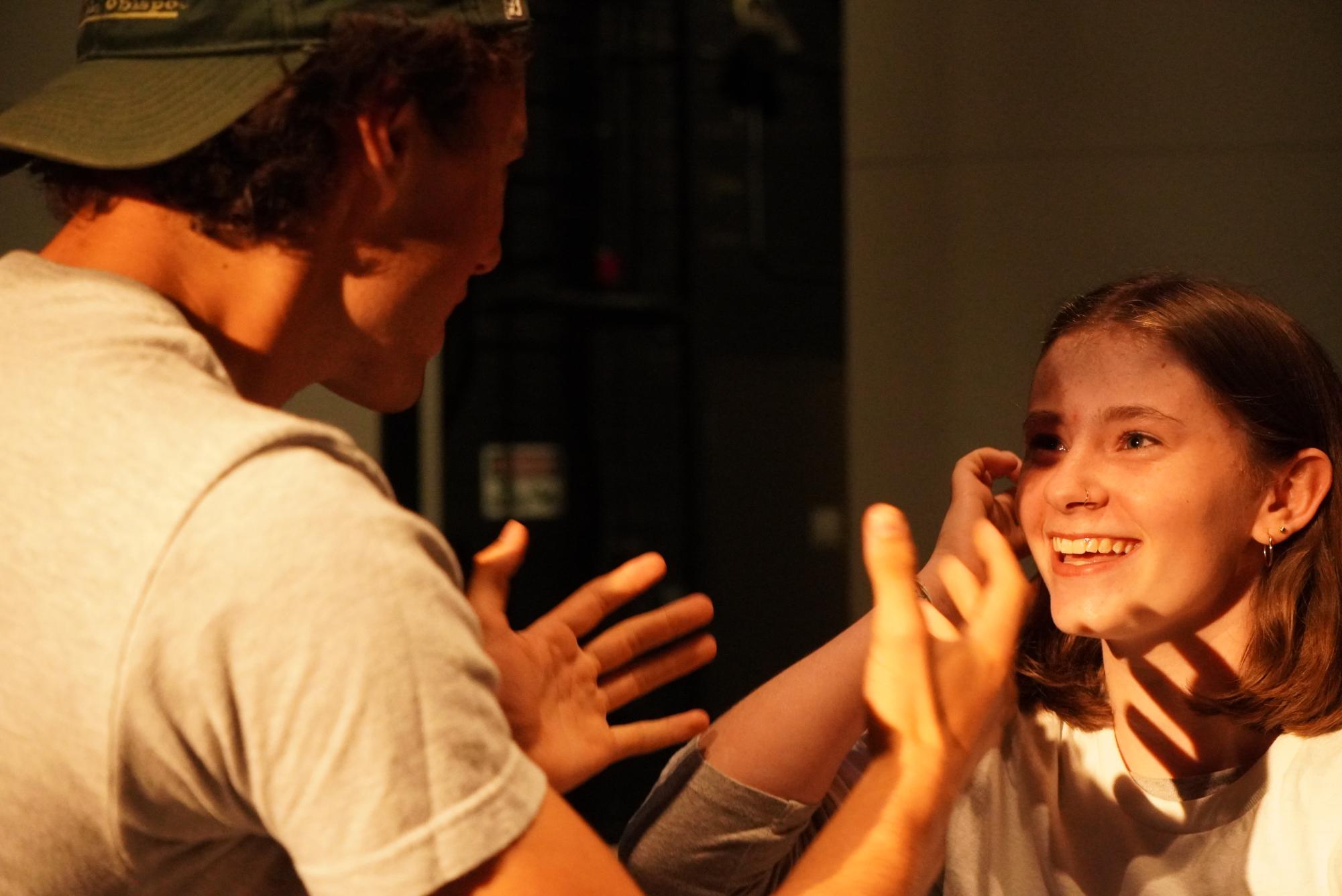 Brody Clarke ‘25 and Molly Savage ‘25 run through a scene from the beginning Begets