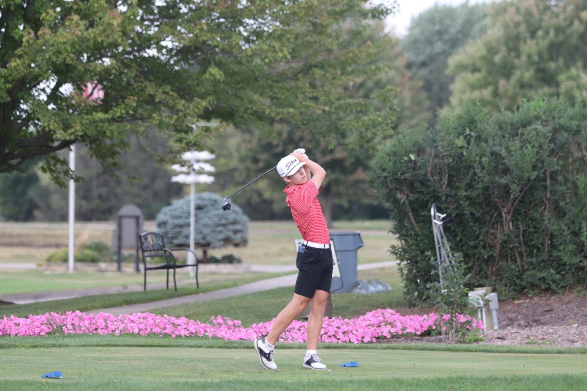 In an earlier meet in the year Ethan Nace 24 fires his drive on hole one at Pleasant Valley