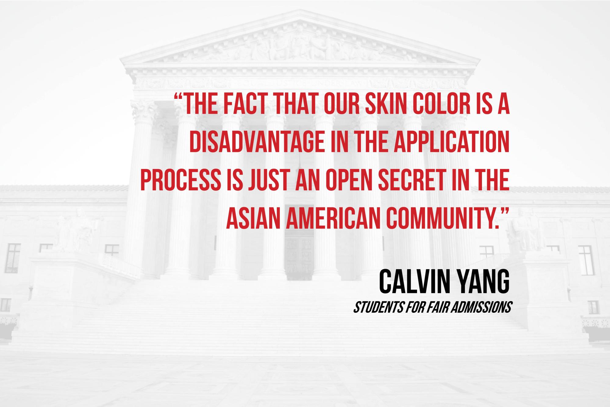 Yang quoted from the Supreme Court case SFFA v. Harvard and SFFA v. UNC that effectively eliminated affirmative action.