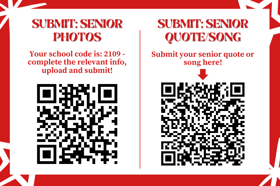 Scan the QR codes to submit senior photos, quotes, and songs