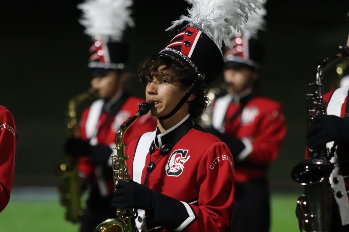 Zach Falk ‘25 marches during the 2023 halftime show