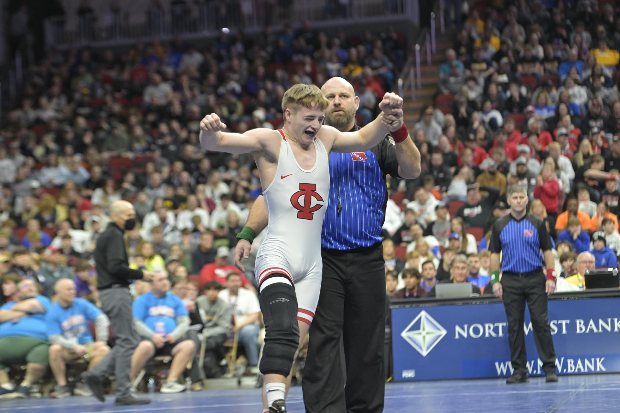 Cale Seaton 24 emotional after winning his second straight state championship.