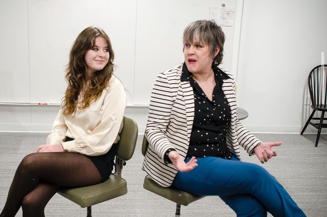 West Kauper and Robin Calhoun, who plays Heidi Schreck in the Iowa premiere of ‘What the Constitution Means to Me’, act out a scene. Photo courtesy of West Kauper