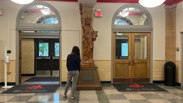 The original Statue of Liberty now sits in the main foyer