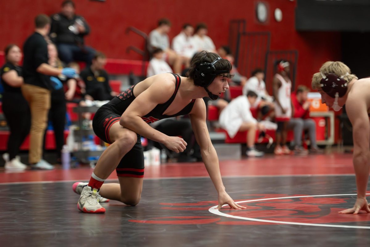 Four year varsity veteran Chris Davis '26 wrestling in last years Bean City Duals. The team placed fifth overall.