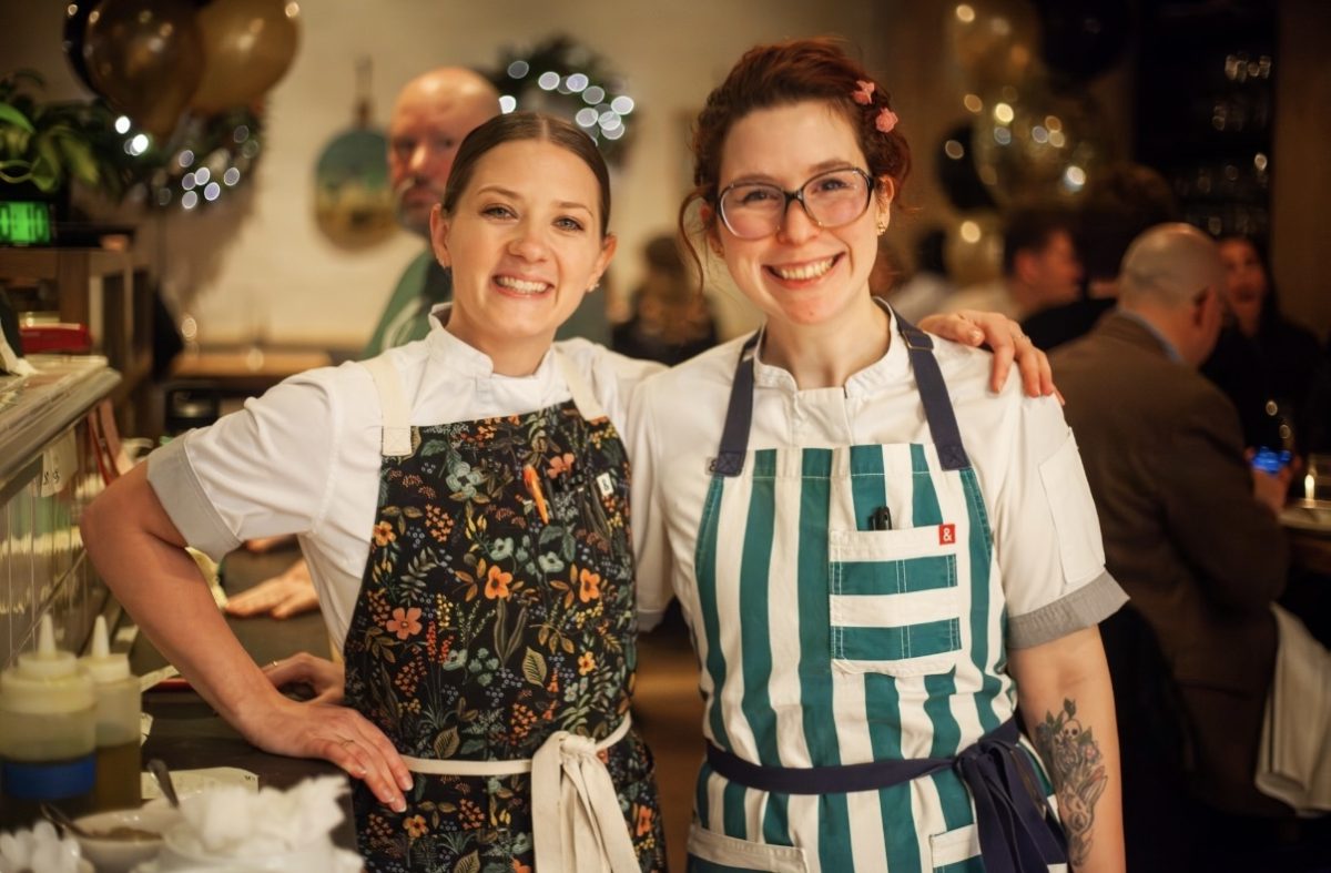 City alum Abby Schroder stand with Executive Chef Bailey Sullivan at Monteverde restaurant in Chicago.  Sullivan was a contestant on Season 22 of Bravo’s Top Chef and she was named a Rising Star by Starchefs in 2021