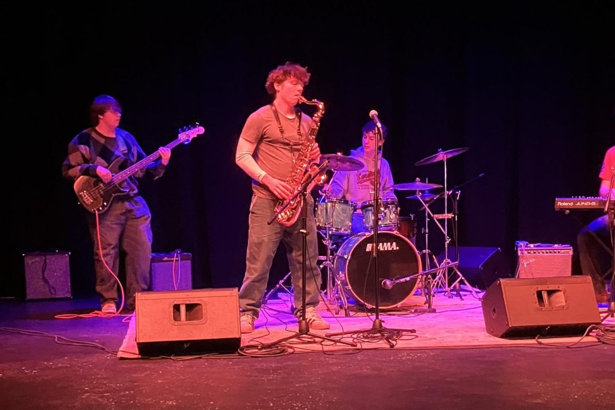 James Tilley ‘26 (sax), and Ethan Kardos ‘27 (drums) performing on February 3rd at the James Theater.
