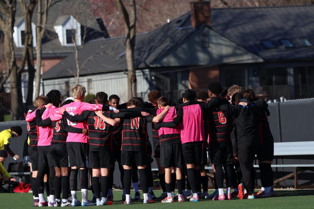 The boys soccer team huddles up and prepares for their scrimmage against West Liberty on Friday, March 27th. The Little Hawks went on to win that match 9-0. 