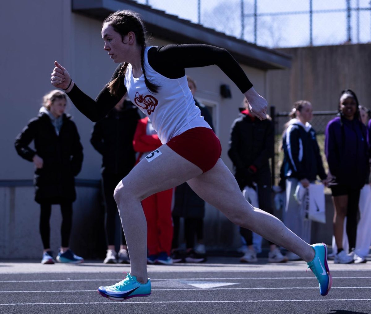 Maeve Bowen-Burt bursts from the blocks during the Sherwood Relays