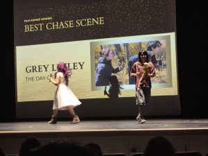 Grey Linley recieving the award for Best Chase Scene for the short film 'Day of Doom'